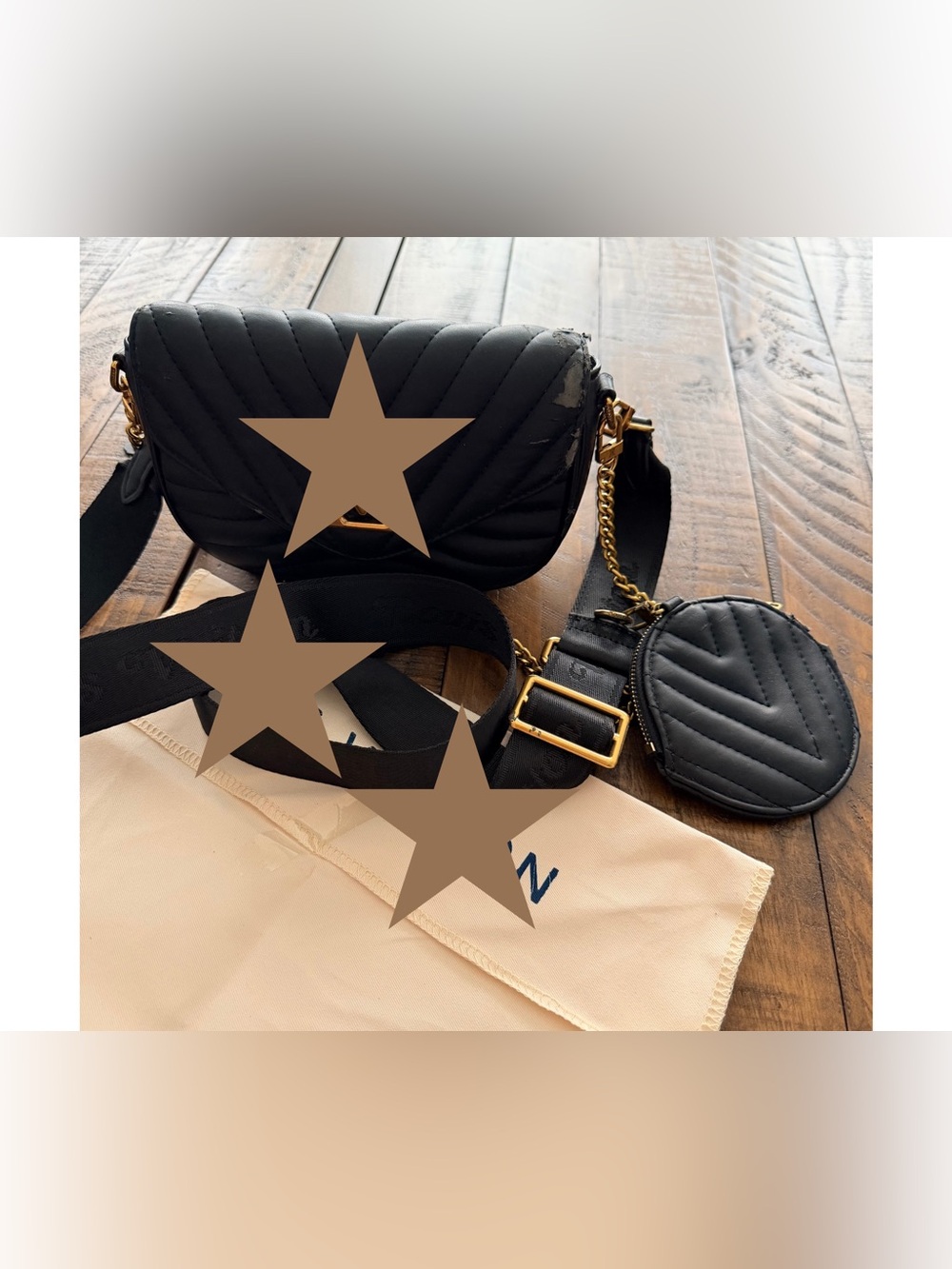 New Wave Multi Pochette Black Quilted Crossbody Bag with Gold Hardware